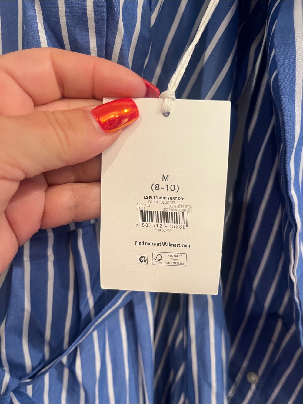 Striped Blue & White Midi Shirt Dress with Tie Waist - Picture 9 of 10